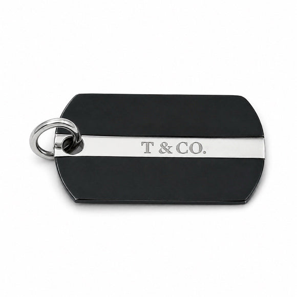 Tiffany & Co. T&CO Dog Tag Pendant in Black Titanium and 925 Sterling Silver