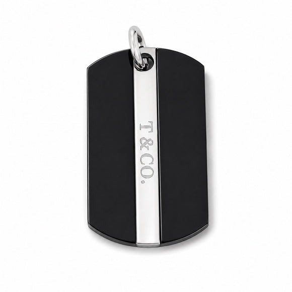 Tiffany & Co. T&CO Dog Tag Pendant in Black Titanium and 925 Sterling Silver