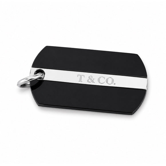 Tiffany & Co. T&CO Dog Tag Pendant in Black Titanium and 925 Sterling Silver