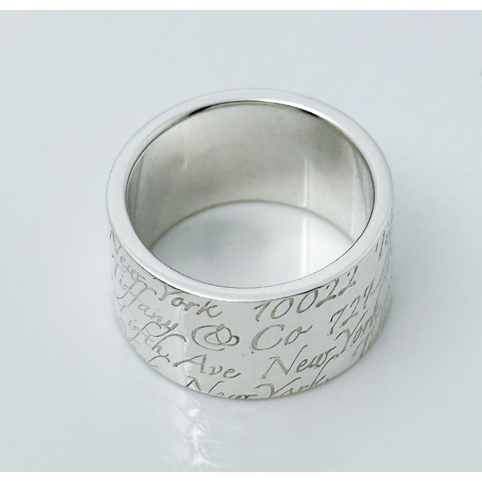 Size 4 Tiffany 727 Fifth Ave New York Notes Ring Wide Band in Sterling Silver