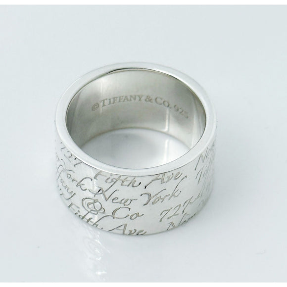 Size 4 Tiffany 727 Fifth Ave New York Notes Ring Wide Band in Sterling Silver