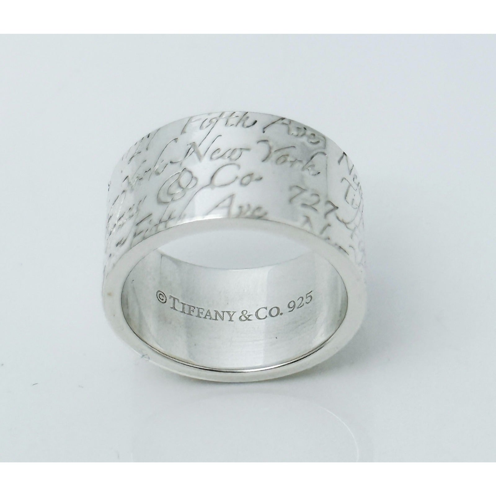 Size 4 Tiffany 727 Fifth Ave New York Notes Ring Wide Band in Sterling Silver