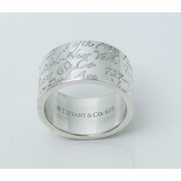 Size 4 Tiffany 727 Fifth Ave New York Notes Ring Wide Band in Sterling Silver