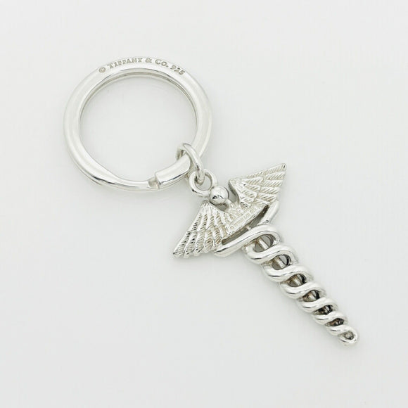 Tiffany & Co Caduceus Key Ring in Sterling Silver Doctor Keyring Keychain