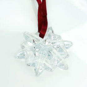 Tiffany Crystal Snowflake Christmas Tree Holiday Ornament with Red Ribbon - 0