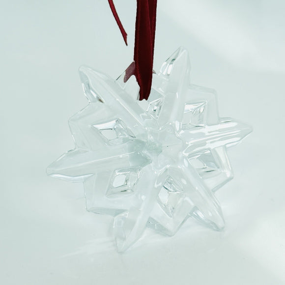 Tiffany Crystal Snowflake Christmas Tree Holiday Ornament with Red Ribbon