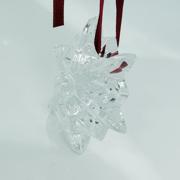 Tiffany Crystal Snowflake Christmas Tree Holiday Ornament with Red Ribbon