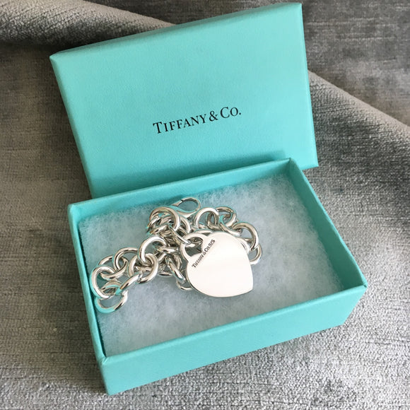 Tiffany & Co Blank Heart Tag Charm Bracelet in Silver