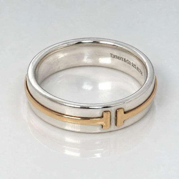 Tiffany & Co. Tiffany T  Silver and Yellow Gold Ring Size 10.75 Mens Unisex
