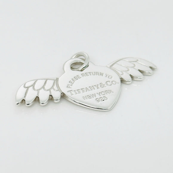 Return to Tiffany & Co. Winged Heart with Angel Wings Silver Charm or Pendant