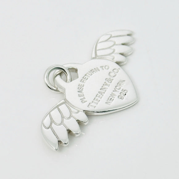 Return to Tiffany & Co. Winged Heart with Angel Wings Silver Charm or Pendant