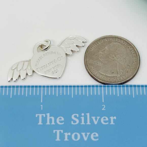 Return to Tiffany & Co. Winged Heart with Angel Wings Silver Charm or Pendant