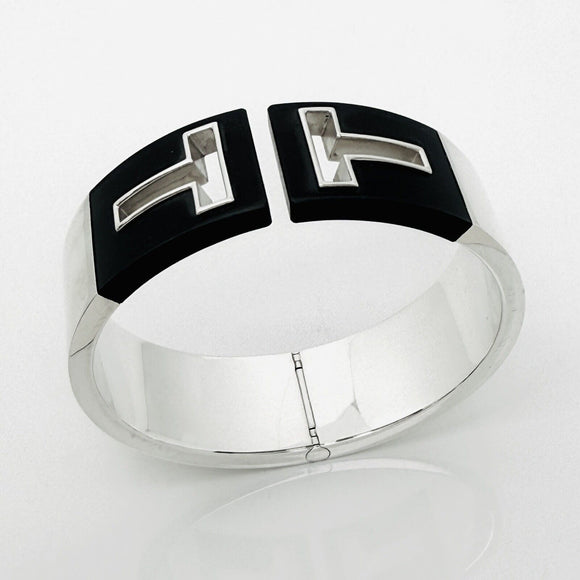 Tiffany T Cutout Wide Cuff Hinged Bracelet in sterling Silver & Black Ceramic