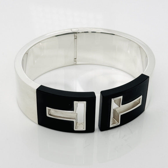 Tiffany T Cutout Wide Cuff Hinged Bracelet in sterling Silver & Black Ceramic
