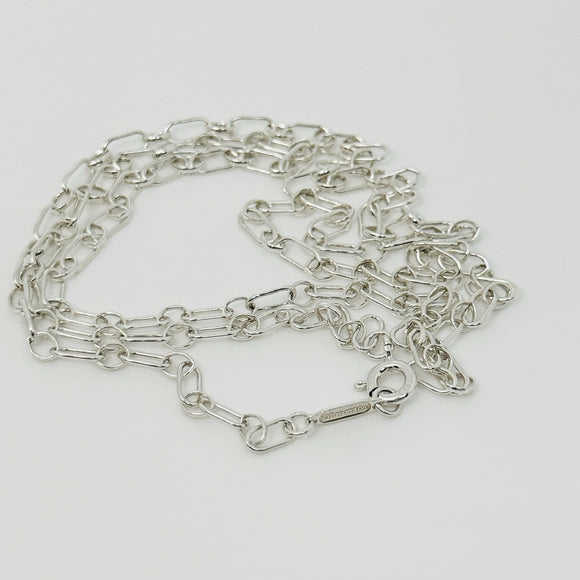 Tiffany & Co. 24" Round Oval Link Rolo Chain Necklace Mens Unisex 925 Silver