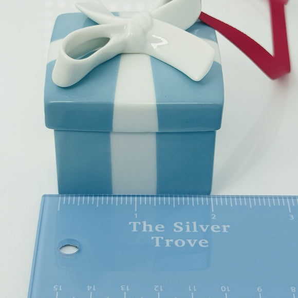 Tiffany Blue Gift Box and Bow Christmas Holiday Ornament Bone China Porcelain