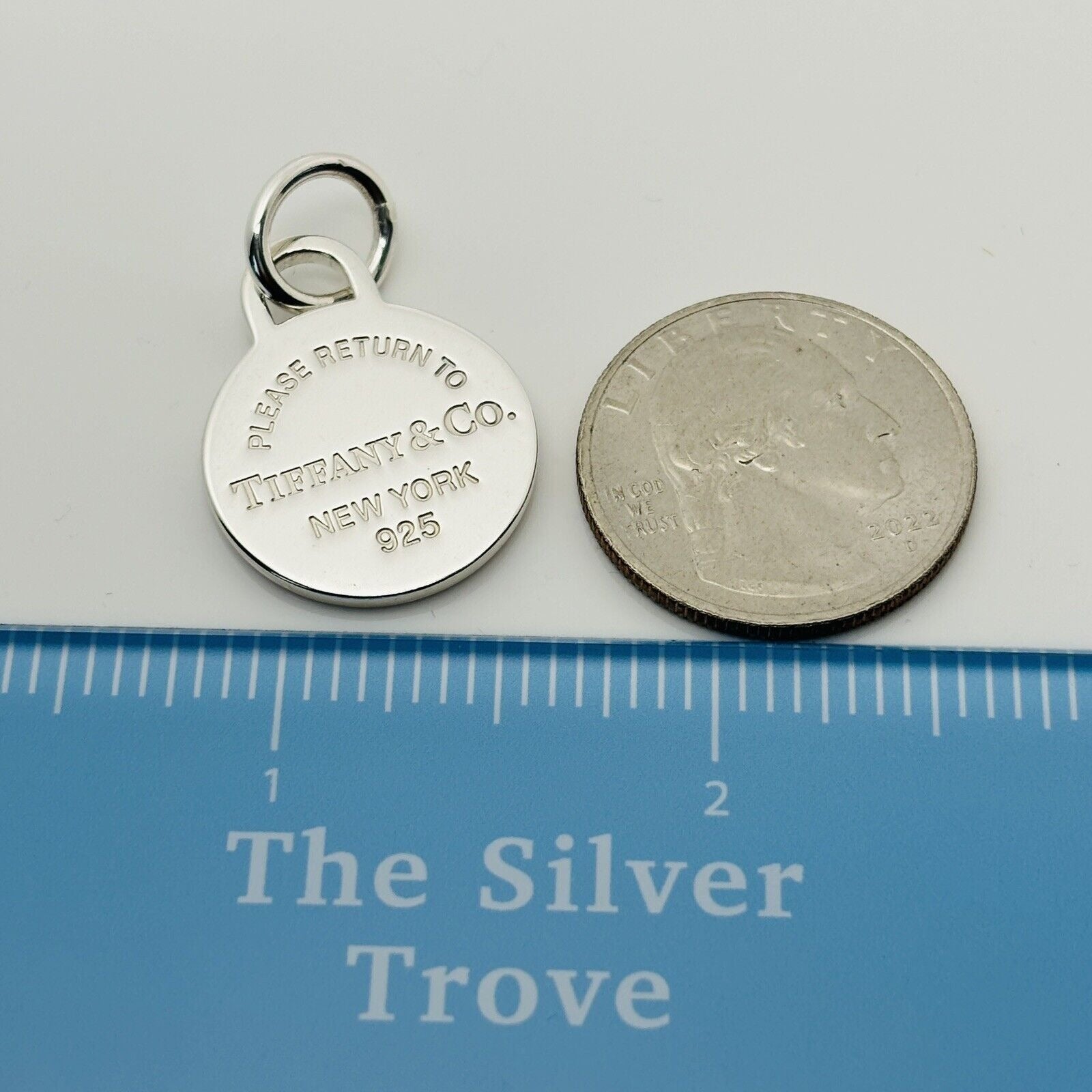 Please Return to Tiffany & Co Silver Round Tag Circle Charm or Pendant in Silver