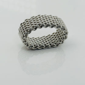 Size 5.5 Tiffany & Co Sterling Silver Somerset Mesh Weave Flexible Ring