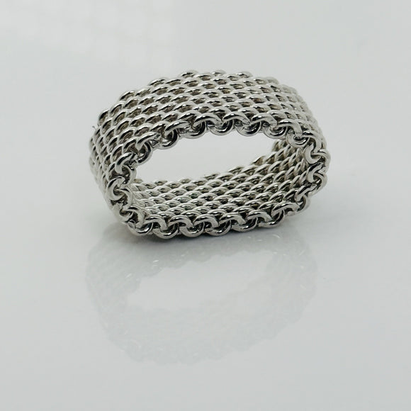 Size 5.5 Tiffany & Co Sterling Silver Somerset Mesh Weave Flexible Ring