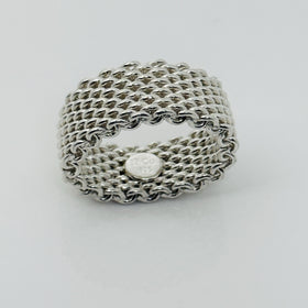 Size 5.5 Tiffany & Co Sterling Silver Somerset Mesh Weave Flexible Ring - 0