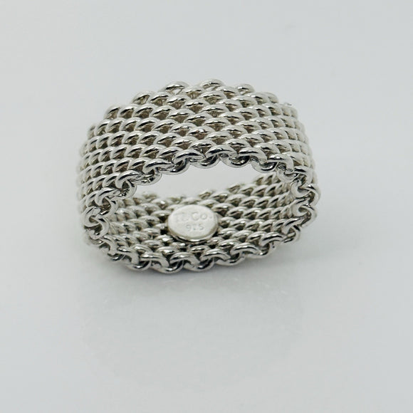 Size 5.5 Tiffany & Co Sterling Silver Somerset Mesh Weave Flexible Ring