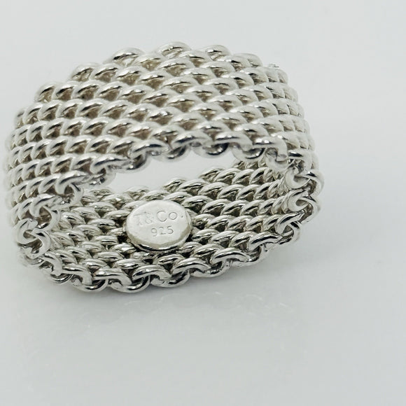 Size 5.5 Tiffany & Co Sterling Silver Somerset Mesh Weave Flexible Ring