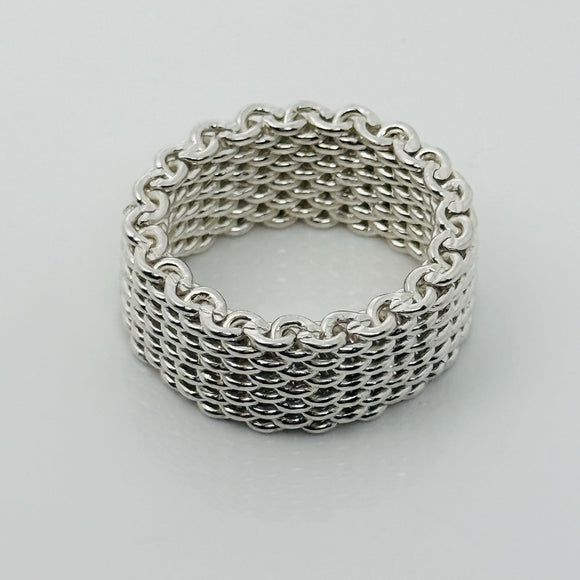 Size 5.5 Tiffany & Co Sterling Silver Somerset Mesh Weave Flexible Ring