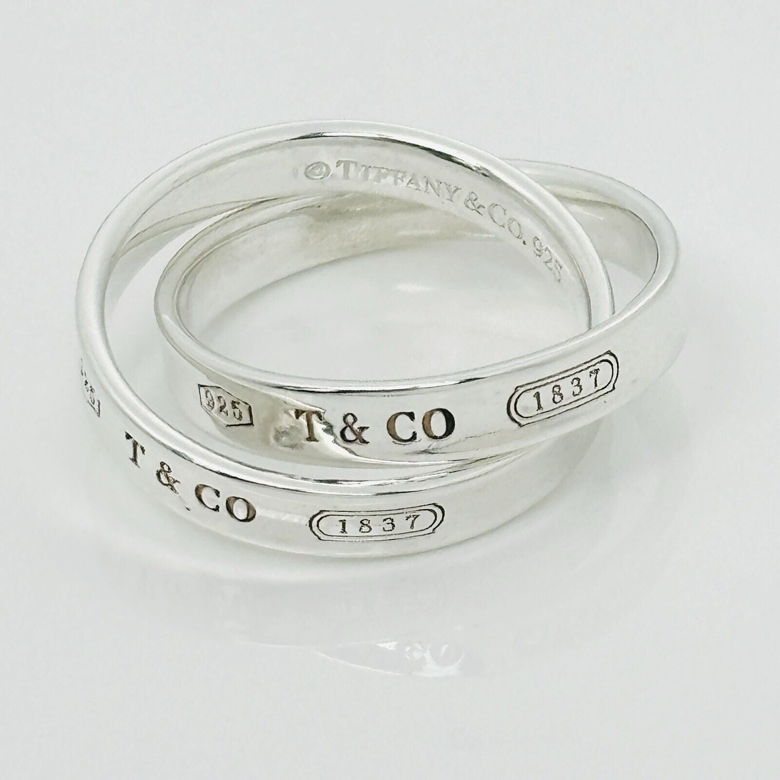 Size 7 Tiffany & Co 1837 Interlocking Double 2 Band Rolling Ring Mens Unisex