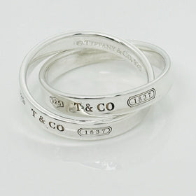 Size 8 Tiffany & Co 1837 Interlocking Double 2 Band Rolling Ring Mens Unisex