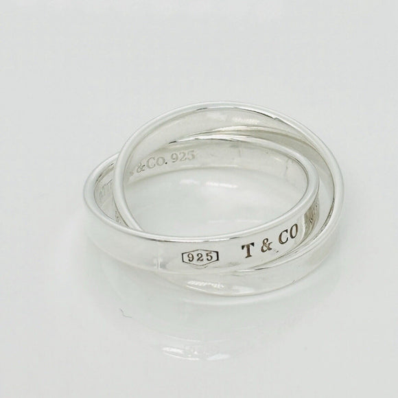 Size 8 Tiffany & Co 1837 Interlocking Double 2 Band Rolling Ring Mens Unisex
