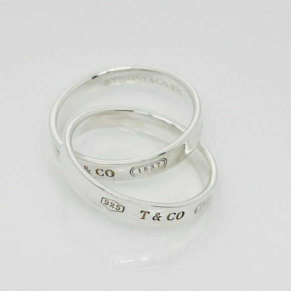Size 8 Tiffany & Co 1837 Interlocking Double 2 Band Rolling Ring Mens Unisex