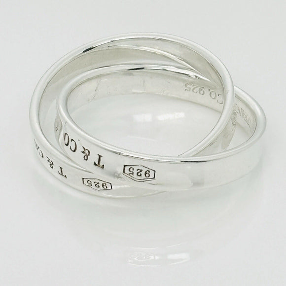 Size 8 Tiffany & Co 1837 Interlocking Double 2 Band Rolling Ring Mens Unisex