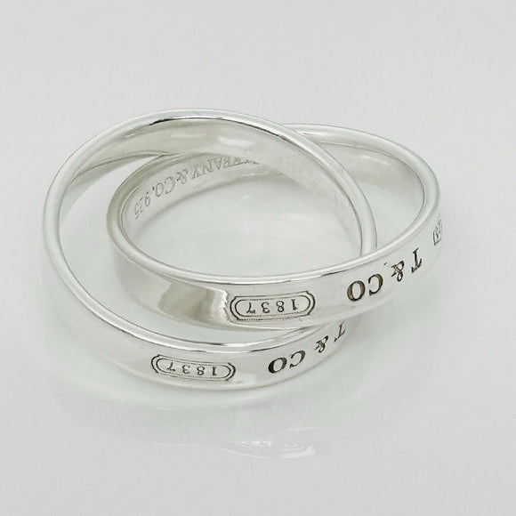 Size 8 Tiffany & Co 1837 Interlocking Double 2 Band Rolling Ring Mens Unisex