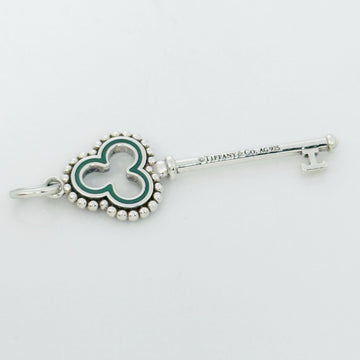 Tiffany & Co Blue Enamel  Clover Quatrefoil Beaded Skeleton Key Pendant Silver
