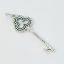 Tiffany & Co Blue Enamel  Clover Quatrefoil Beaded Skeleton Key Pendant Silver-2