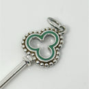 Tiffany & Co Blue Enamel  Clover Quatrefoil Beaded Skeleton Key Pendant Silver-3