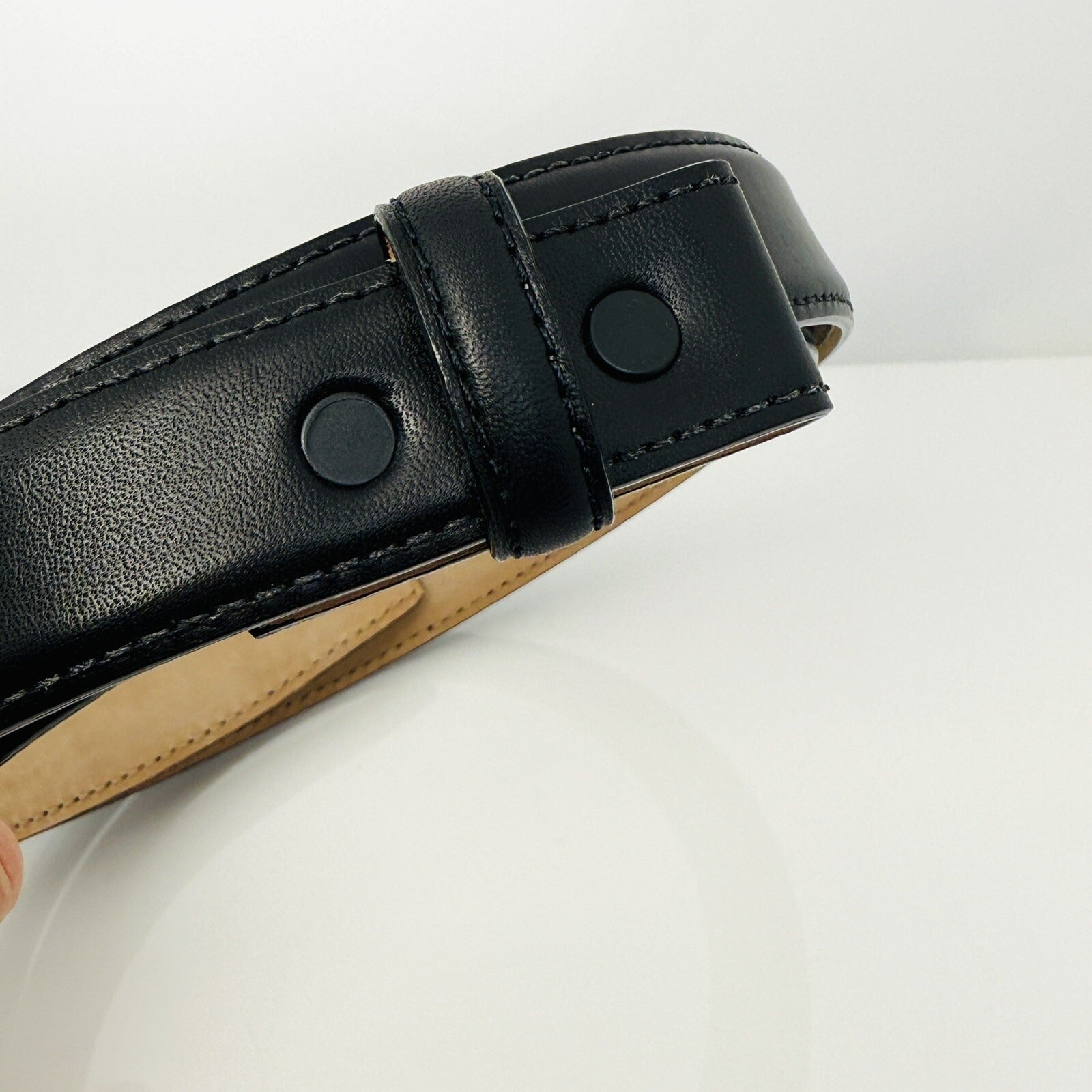 Tiffany & Co Black Leather Calfskin Mens Belt Size 34 Calf Skin - 0