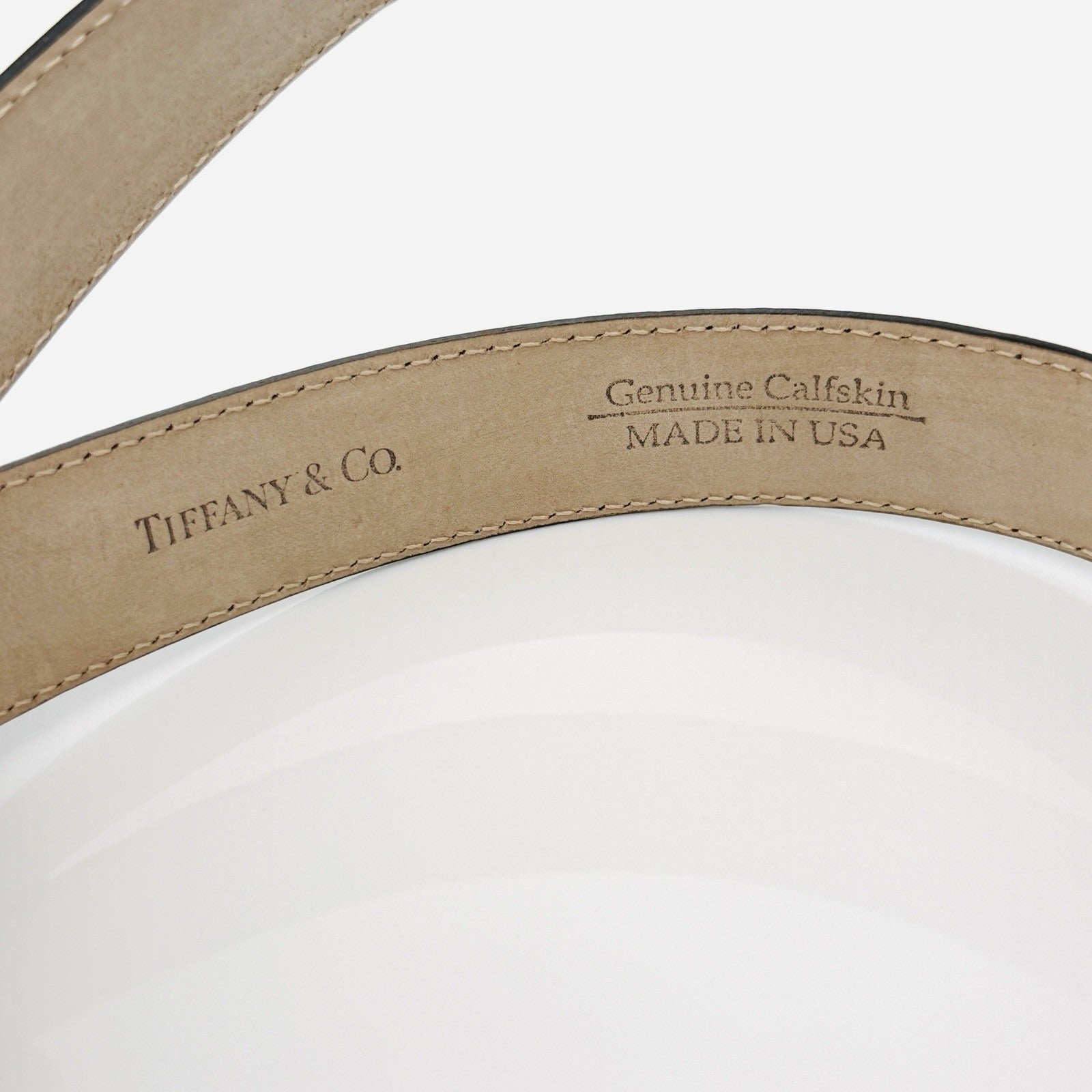 Tiffany & Co Black Leather Calfskin Mens Belt Size 34 Calf Skin