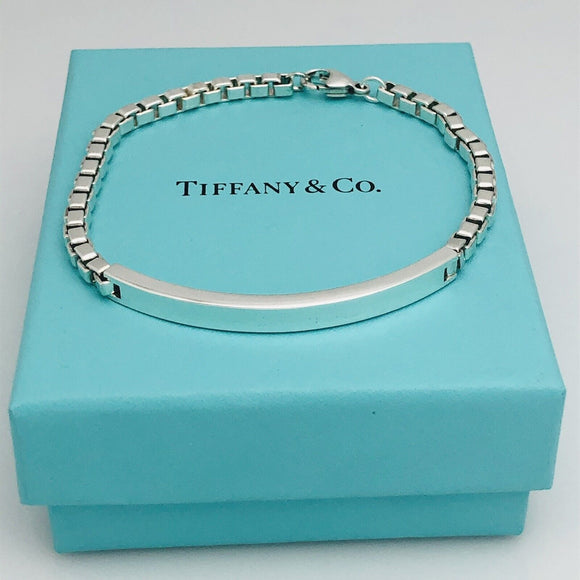 6.5" Small Tiffany & Co Venetian ID Box Link ID Bracelet in Sterling Silver