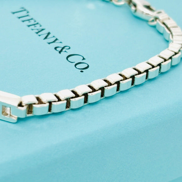 6.5" Small Tiffany & Co Venetian ID Box Link ID Bracelet in Sterling Silver