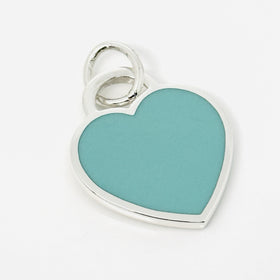 Tiffany Blue Enamel Heart Tag Charm or Pendant in Enamel and 925 Sterling Silver