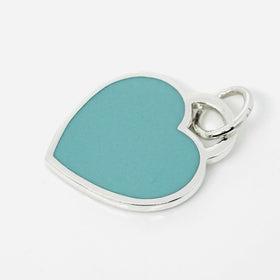 Tiffany Blue Enamel Heart Tag Charm or Pendant in Enamel and 925 Sterling Silver - 0