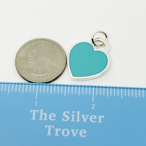 Tiffany Blue Enamel Heart Tag Charm or Pendant in Enamel and 925 Sterling Silver