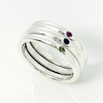 Size 7 Tiffany & Co Ruby  Sapphire Emerald Stacking Triple Ring by Elsa Peretti