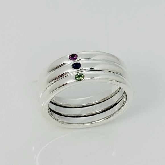 Size 7 Tiffany & Co Ruby  Sapphire Emerald Stacking Triple Ring by Elsa Peretti
