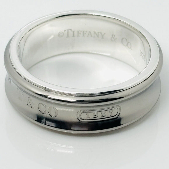 Size 11 Tiffany & Co 1837 Grey Titanium and Silver Ring Band Mens Unisex