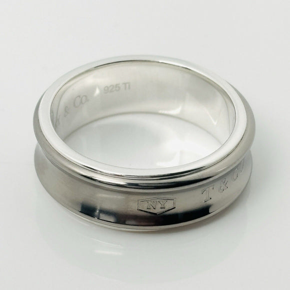 Size 11 Tiffany & Co 1837 Grey Titanium and Silver Ring Band Mens Unisex