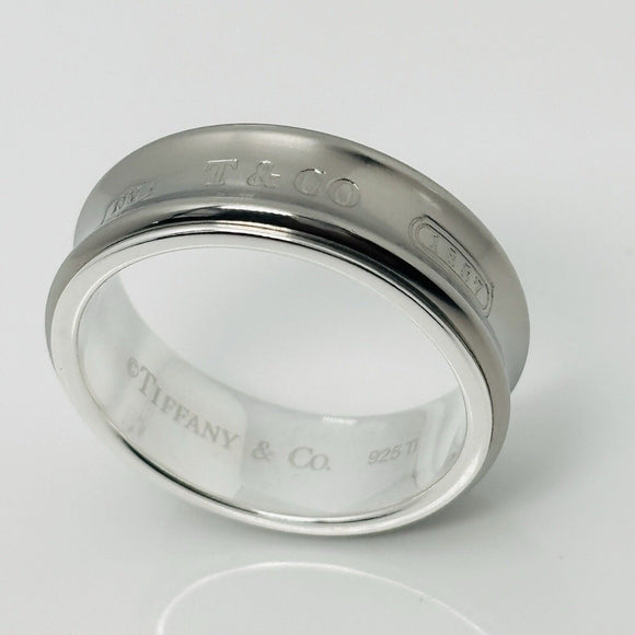 Size 11 Tiffany & Co 1837 Grey Titanium and Silver Ring Band Mens Unisex