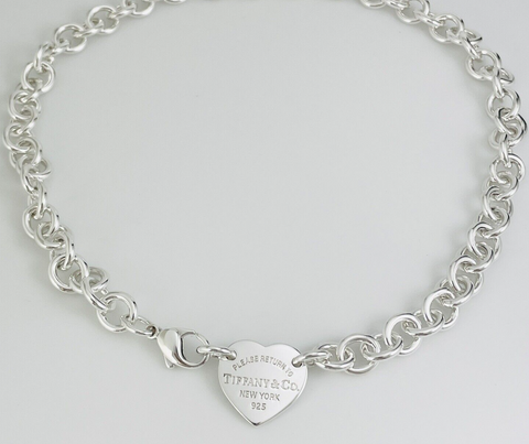 18.5" Return to Tiffany & Co Heart Tag Choker Necklace Center Heart - 0