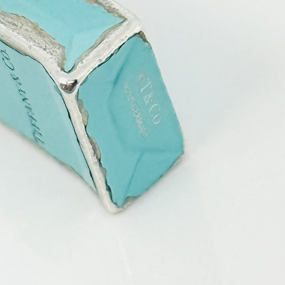 Tiffany & Co Blue Enamel Shopping Gift Bag Charm Pendant in Sterling Silver